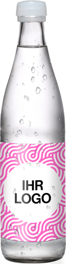 Glasflasche mit Ihrem Logo Glasflasche mit einem Aufkleber als Platzhalter für Ihr individuelles Logo